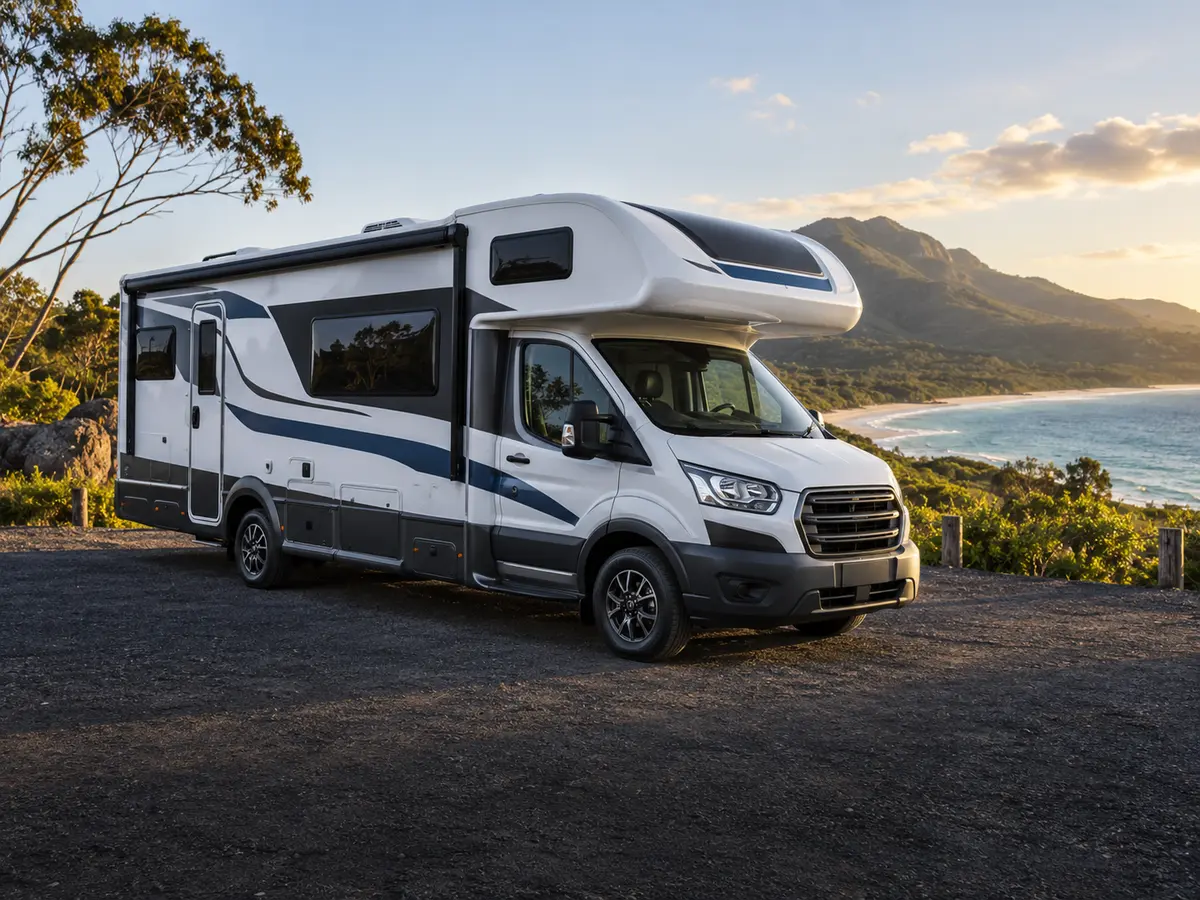 Modern motorhome overlooking the Queensland coast